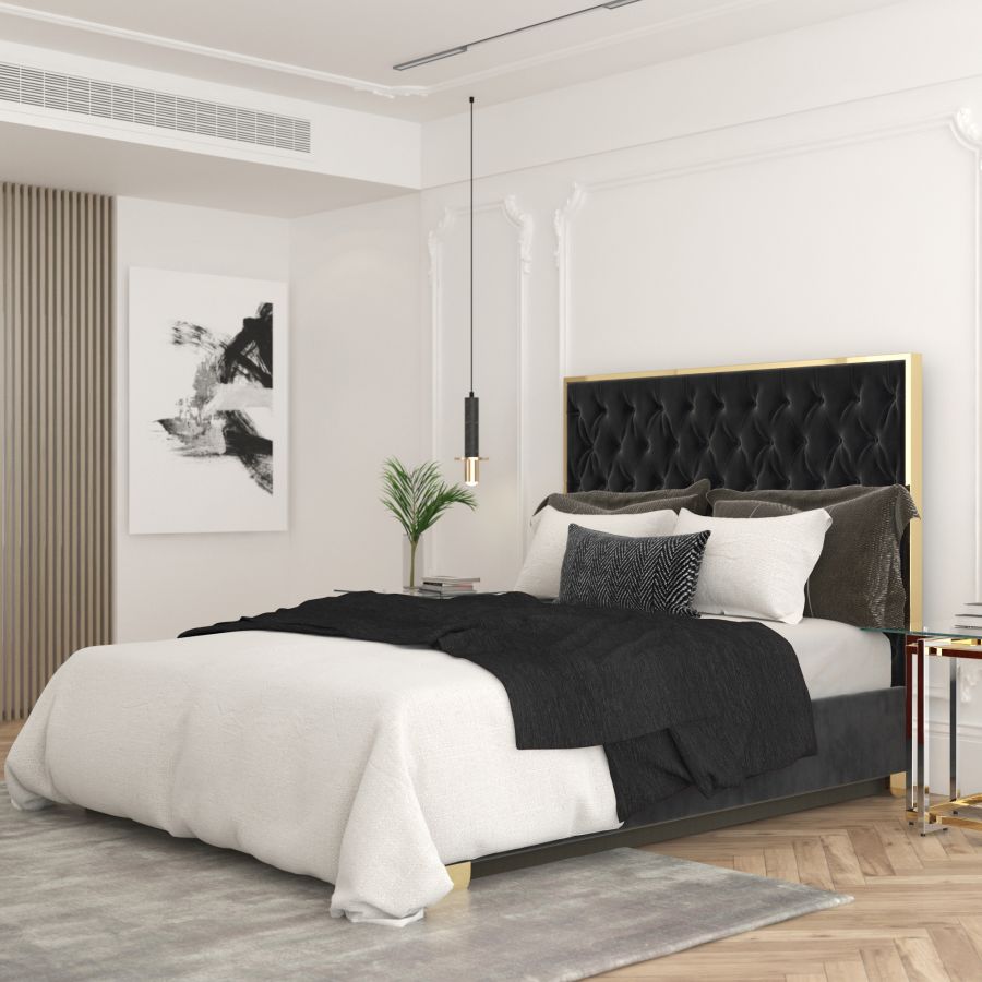 Très grand lit Lucille de 78 po en noir et or ( Meuble Mtl )