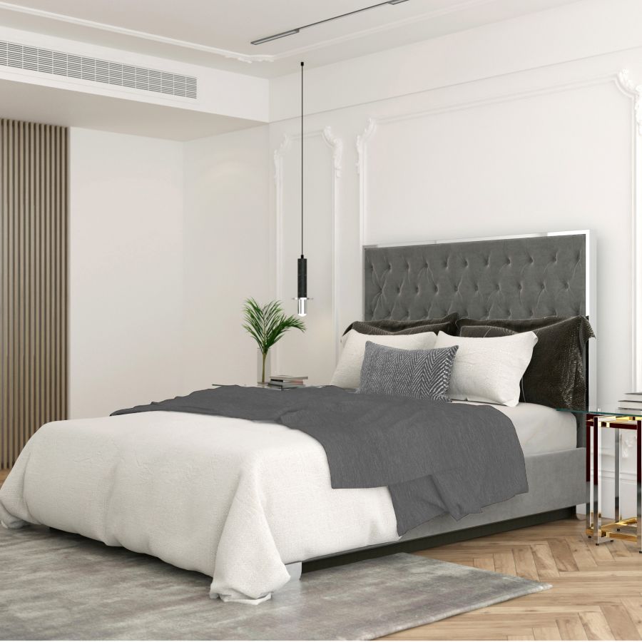 Lit Queen 60" Lucille en gris et argent ( Meuble Mtl )