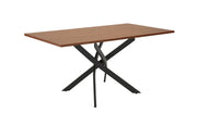 Table de salle à manger en placage de noyer avec pieds en métal noir