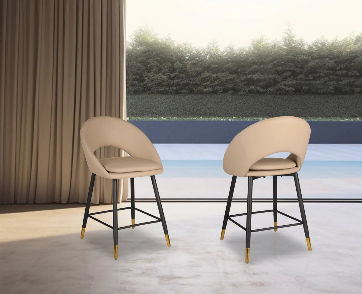 Set de 2 Tabourets de Comptoir Mila - Beige avec Accents Or