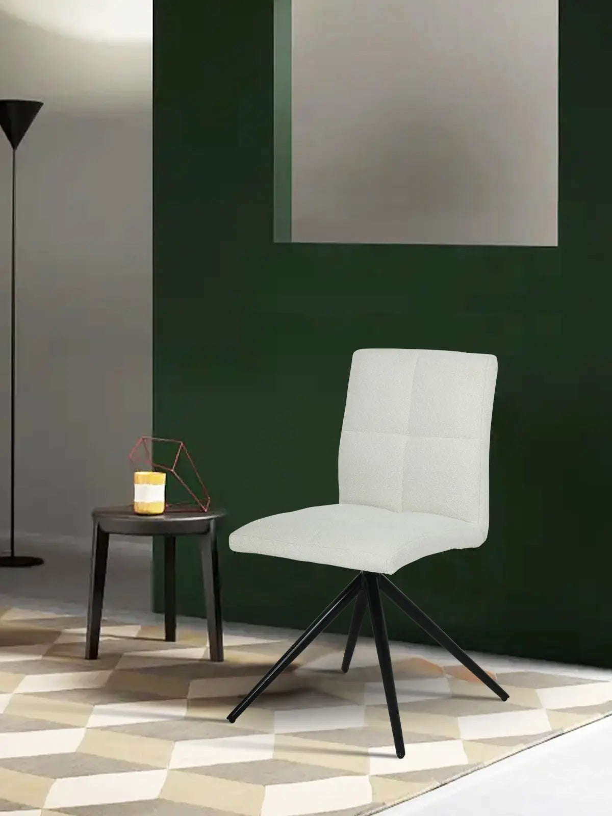 Chaises Ethal en tissu texturé blanc | Dossier capitonné et pattes noires