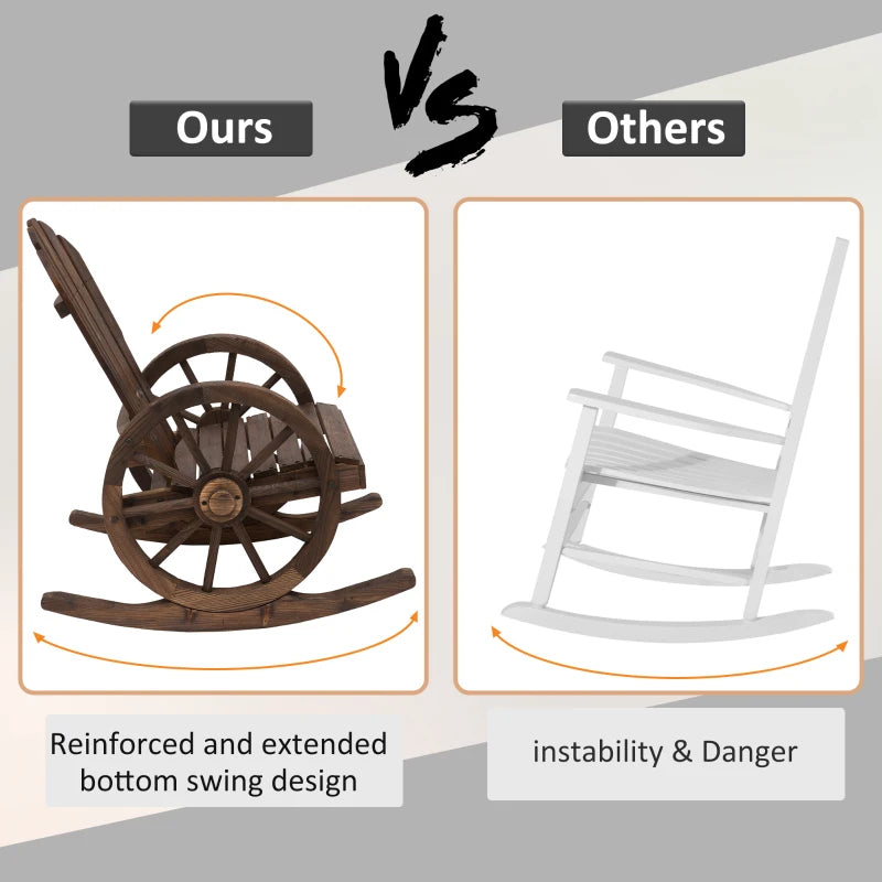 Chaise à bascule Adirondack en bois pour terrasse, fauteuil à bascule d'extérieur avec design à lattes et accoudoirs à roulettes pour porche, bord de piscine ou jardin, marron rustique