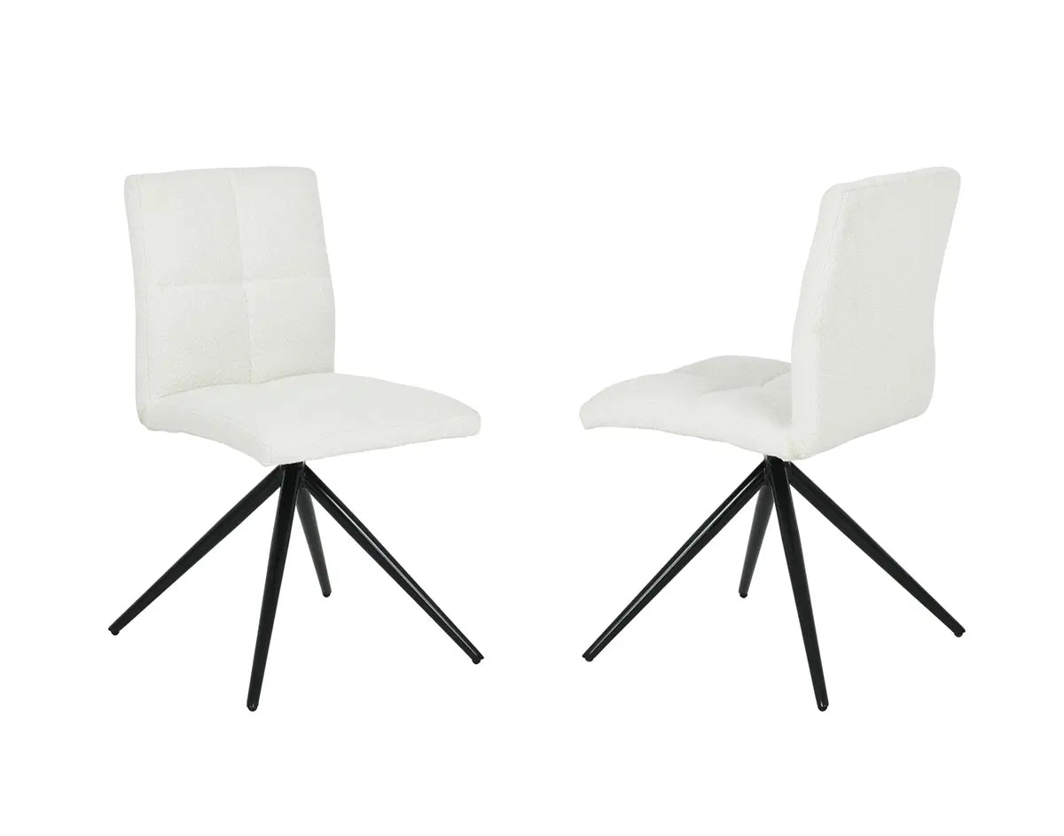 Chaises Ethal en tissu texturé blanc | Dossier capitonné et pattes noires