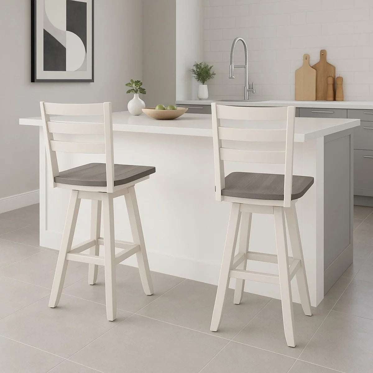 Ensemble de 2 Tabourets de Comptoir Artega - Gris et Blanc