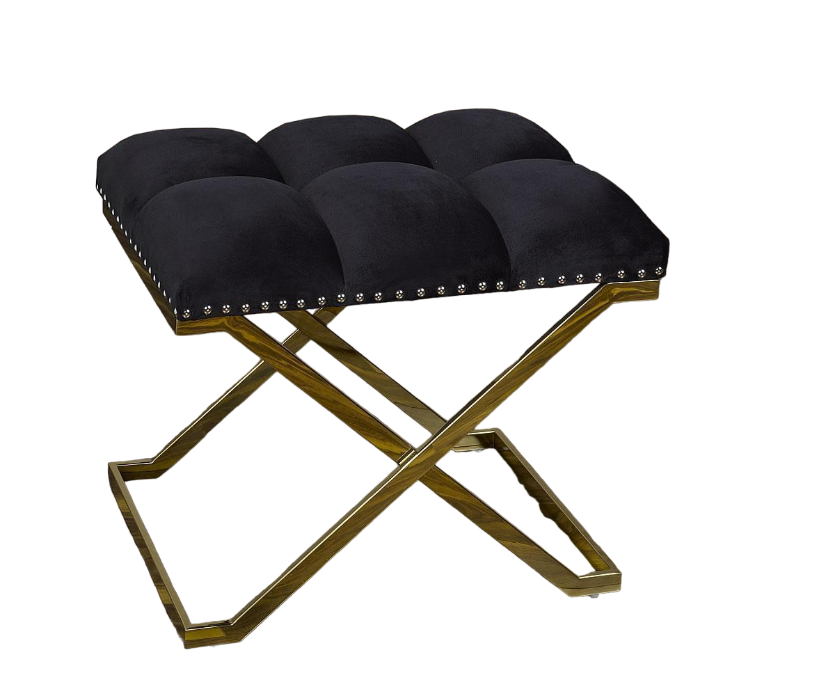 Banc Capitonné en Daim avec Pieds en Acier Inoxydable - Élégance et Durabilité  ( Meuble Mtl )