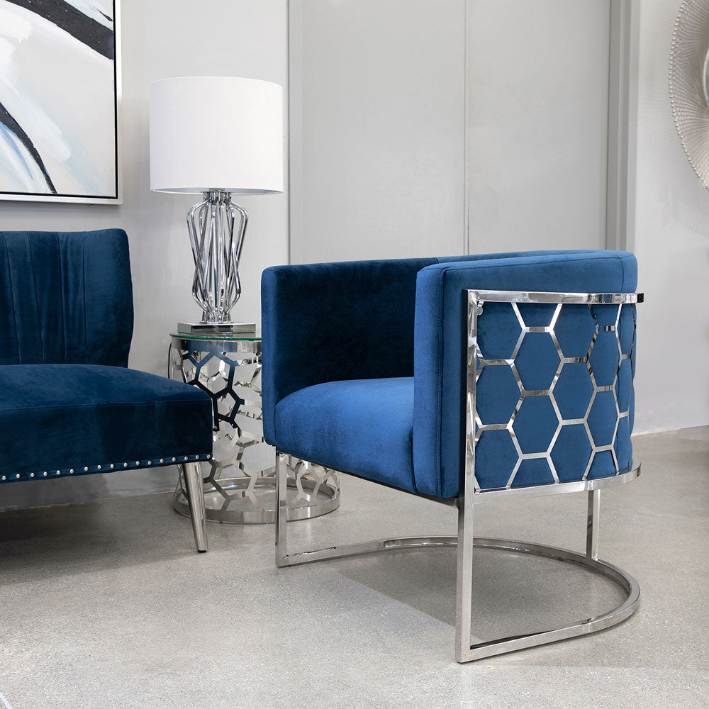 Chaise nid d'abeille : velours bleu