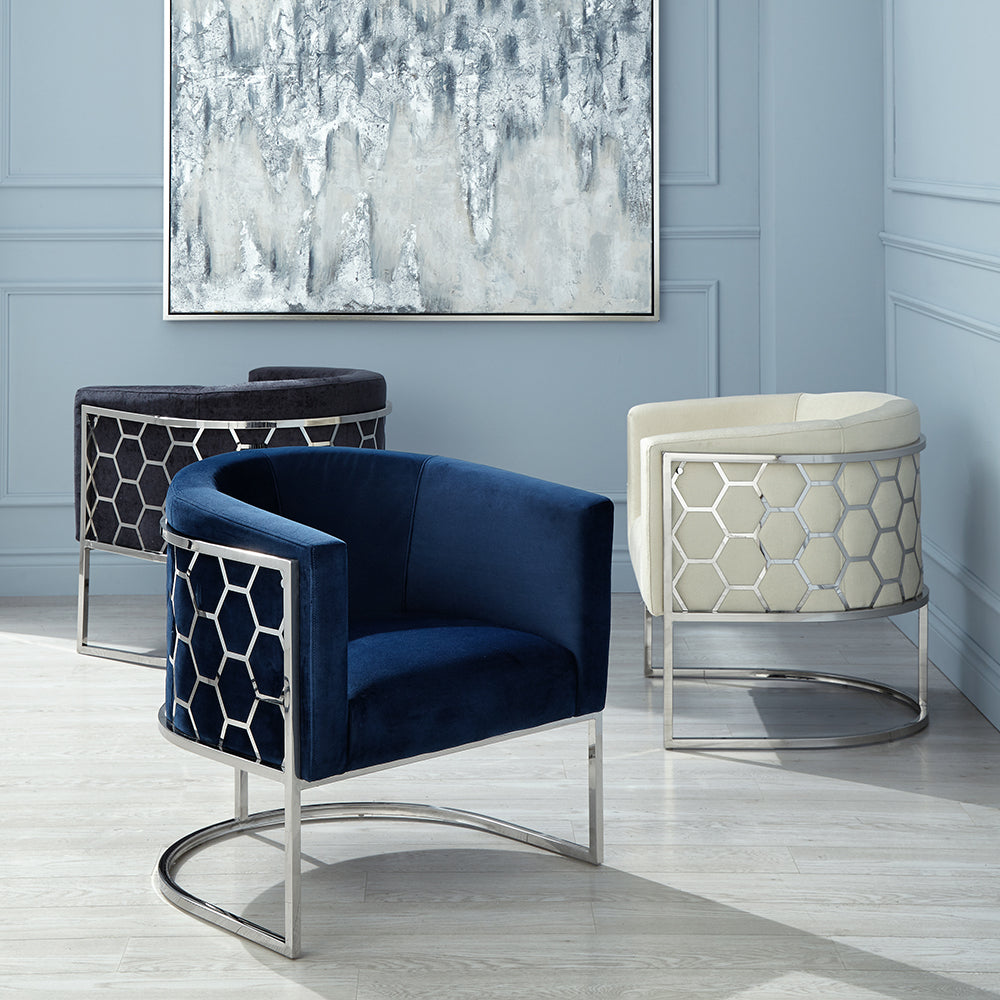 Chaise nid d'abeille : velours bleu