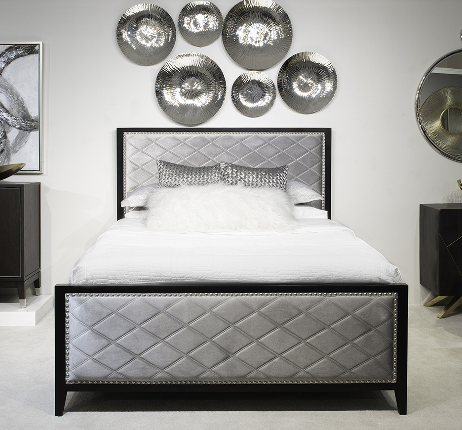 Lit Diamond : Velours Gris pour une Chambre Élégante et Confortable