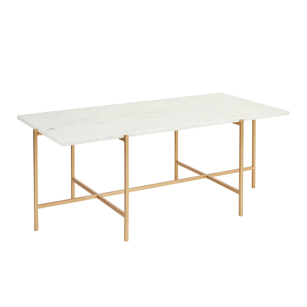 Table basse avec plateau en marbre blanc Ida : cadre doré