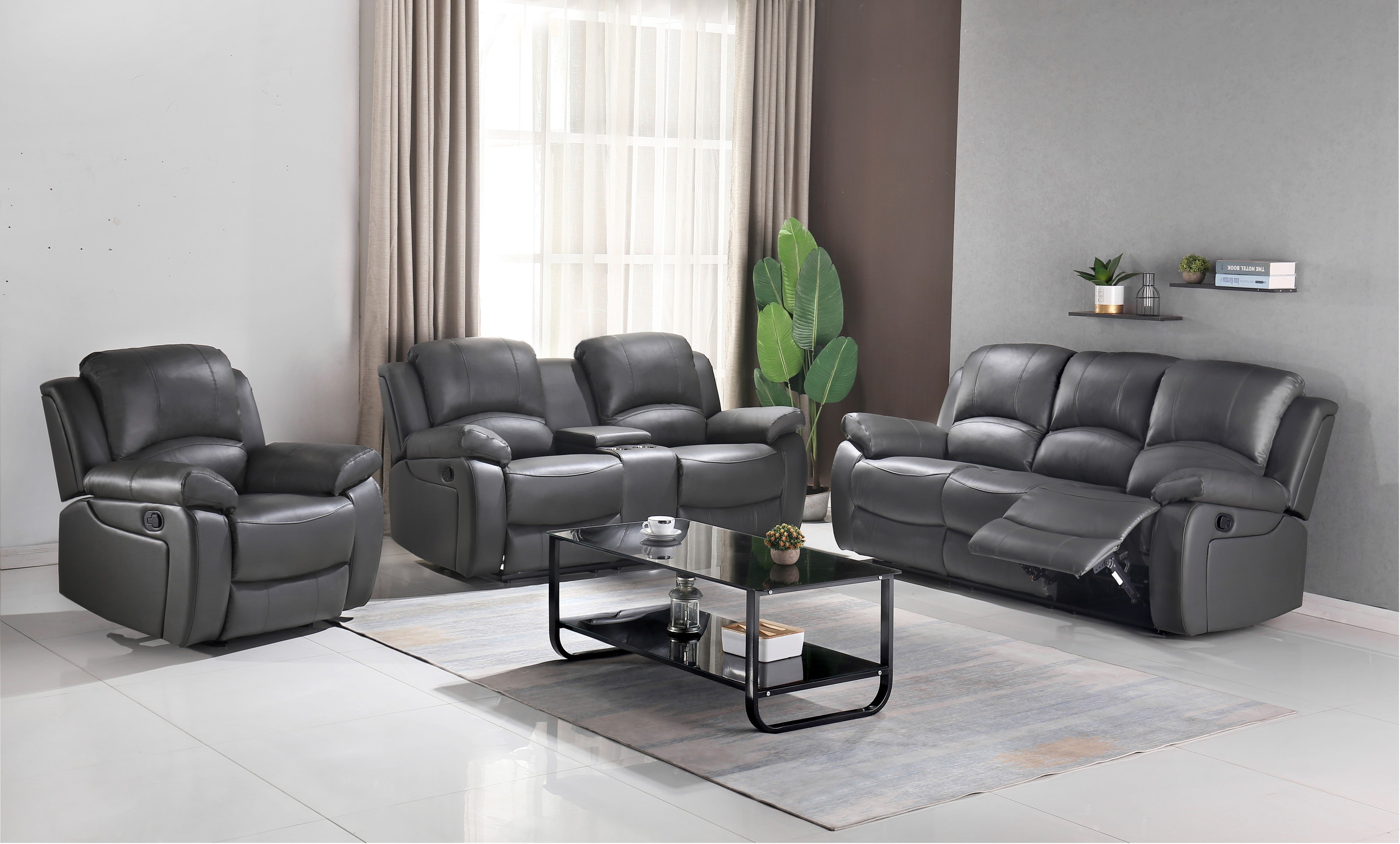 CAUSEUSE INCLINABLE AVEC CONSOLE - GRIS  ( Meuble Mtl )