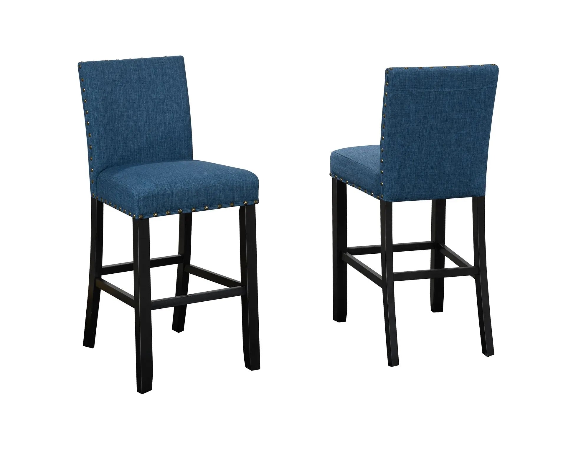 Set de 2 Tabourets de Bar 29" - Tissu Bleu et Clous