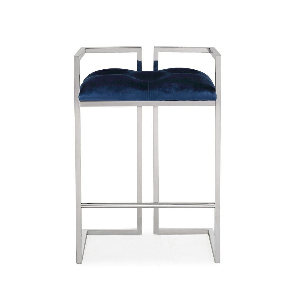 Tabouret de comptoir Coralie : velours bleu