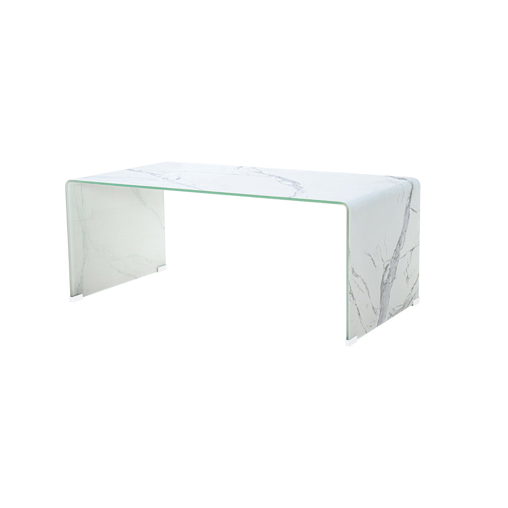 Table basse en verre courbé aspect marbre : taille condo