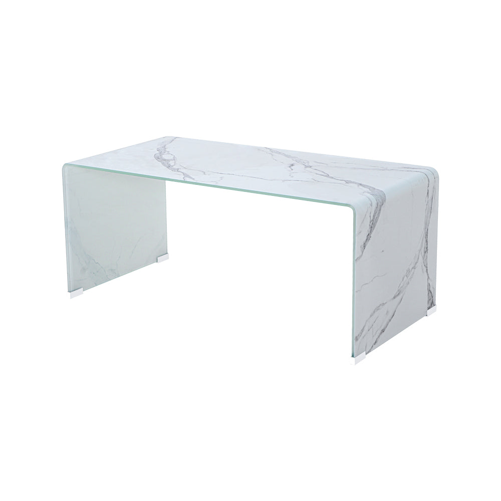 Table basse en verre courbé aspect marbre