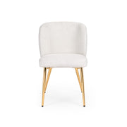 Chaise de salle à manger Fortina : tissu en fourrure blanche avec pieds dorés