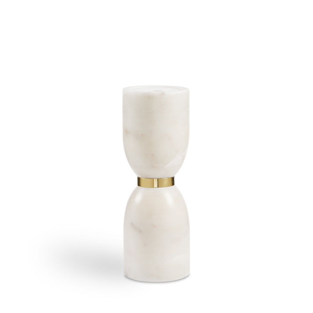 Grande bougie chauffe-plat en marbre blanc et doré (Ensemble de 2)