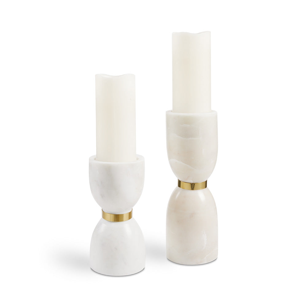 Grande bougie chauffe-plat en marbre blanc et doré (Ensemble de 2)