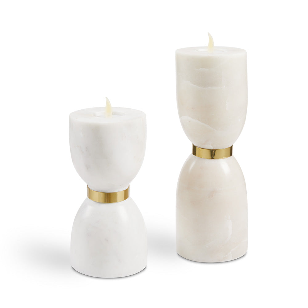 Grande bougie chauffe-plat en marbre blanc et doré (Ensemble de 2)