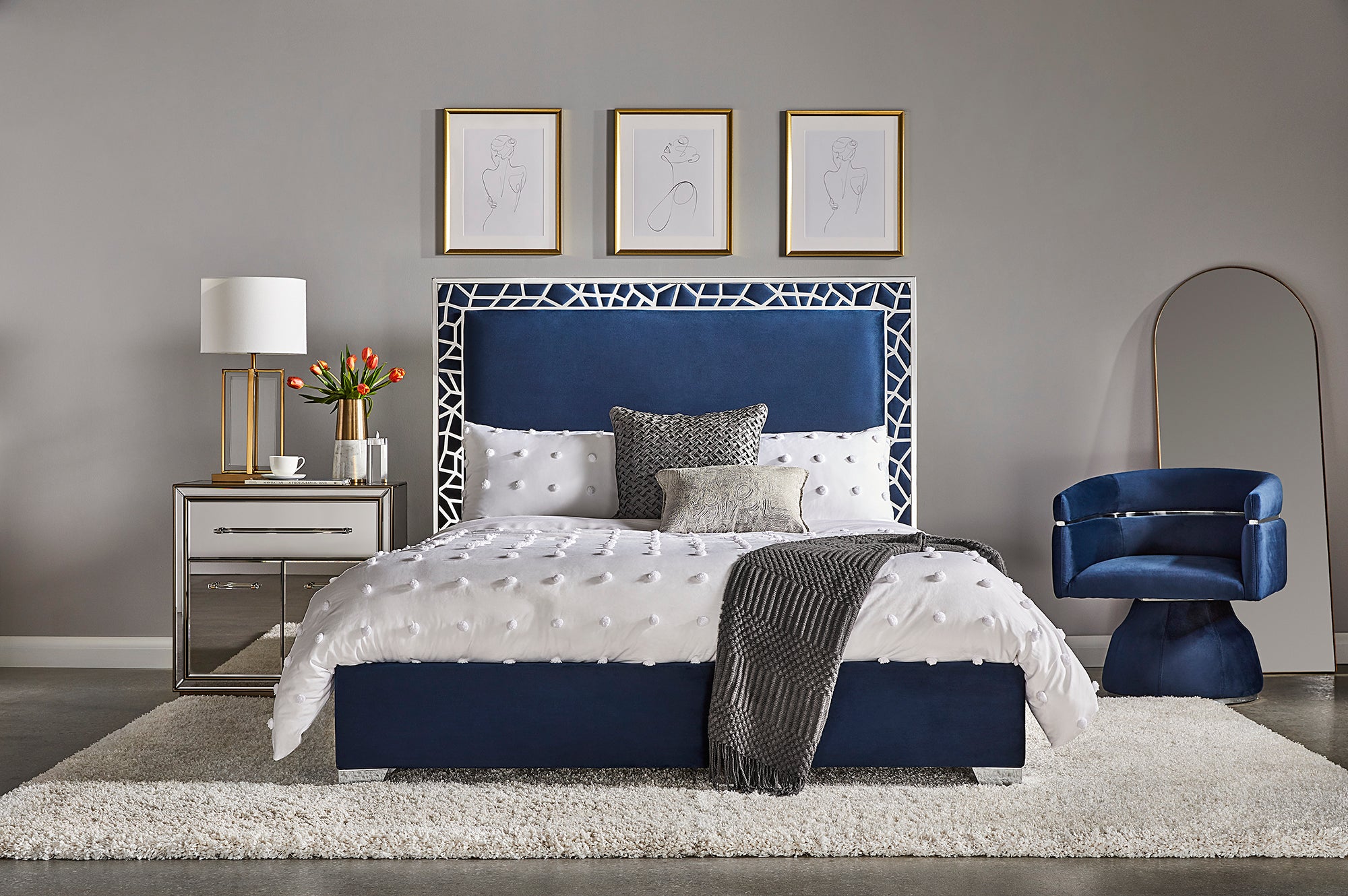 Lit Wellington : Velours Bleu
