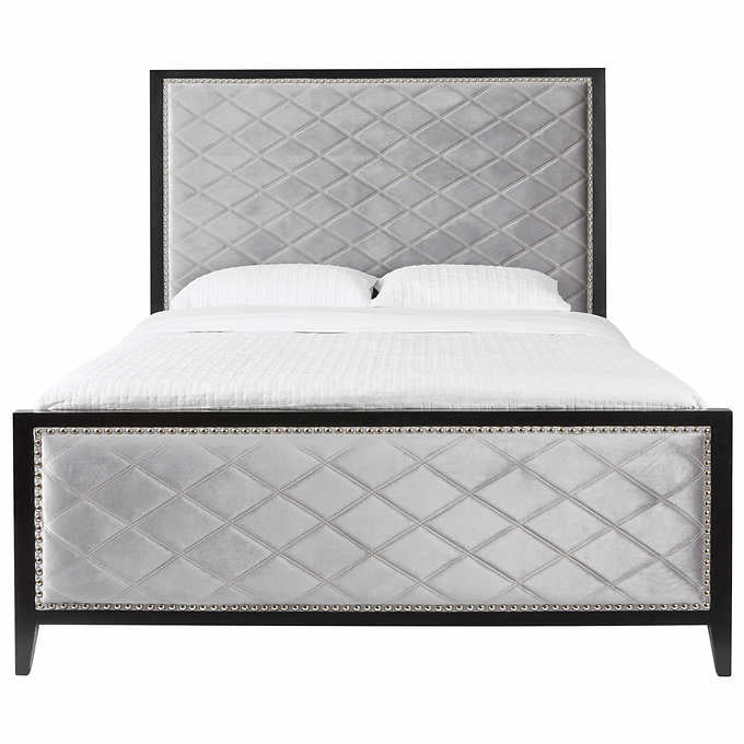 Lit Diamond : Velours Gris pour une Chambre Élégante et Confortable