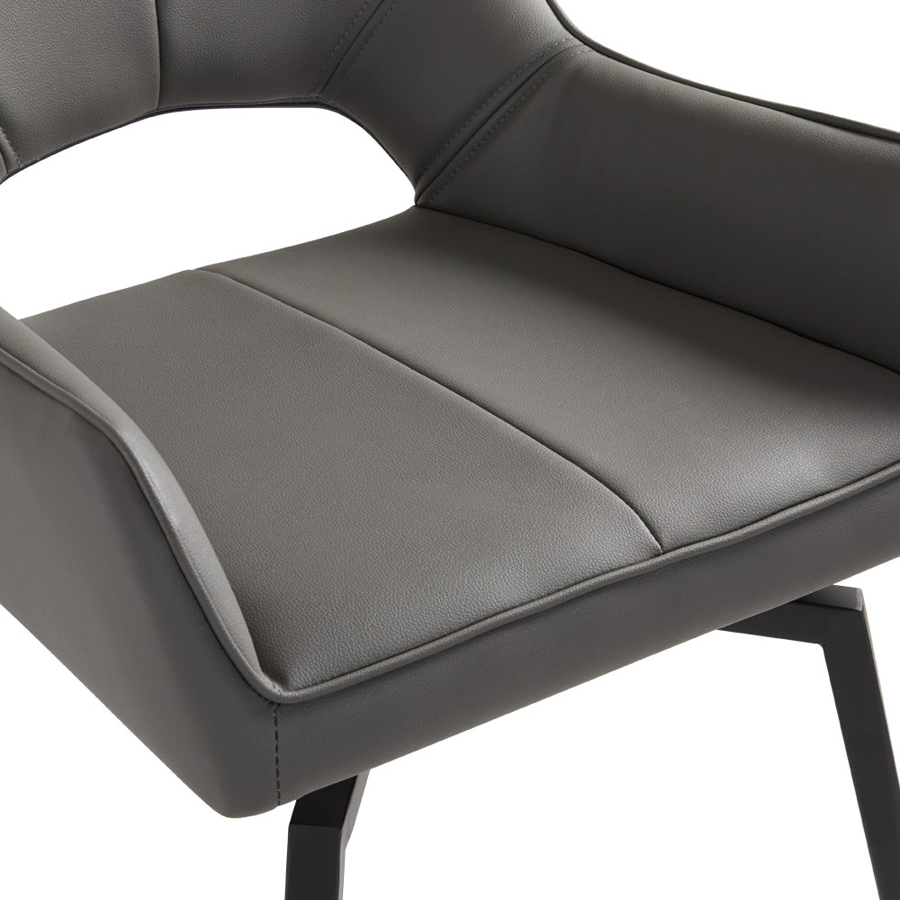 Chaise de salle à manger pivotante Bromley : similicuir gris avec pieds noirs