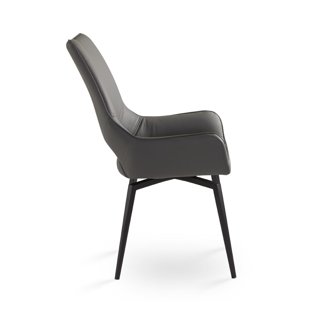 Chaise de salle à manger pivotante Bromley : similicuir gris avec pieds noirs