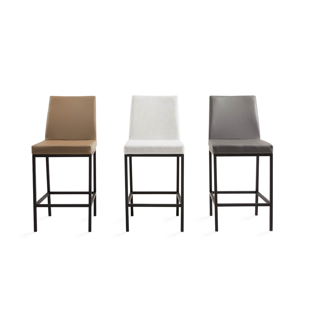 Chaise de comptoir à base noire Havana : similicuir gris