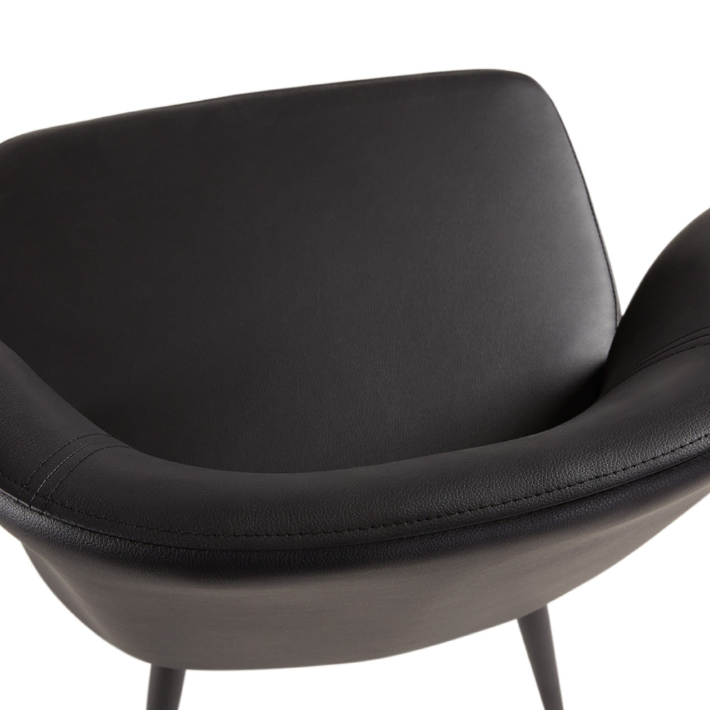 Chaise de salle à manger Fortina : similicuir noir avec pieds noirs