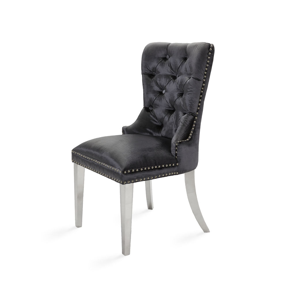 Chaise de salle à manger Euphoria Steel : velours charbon