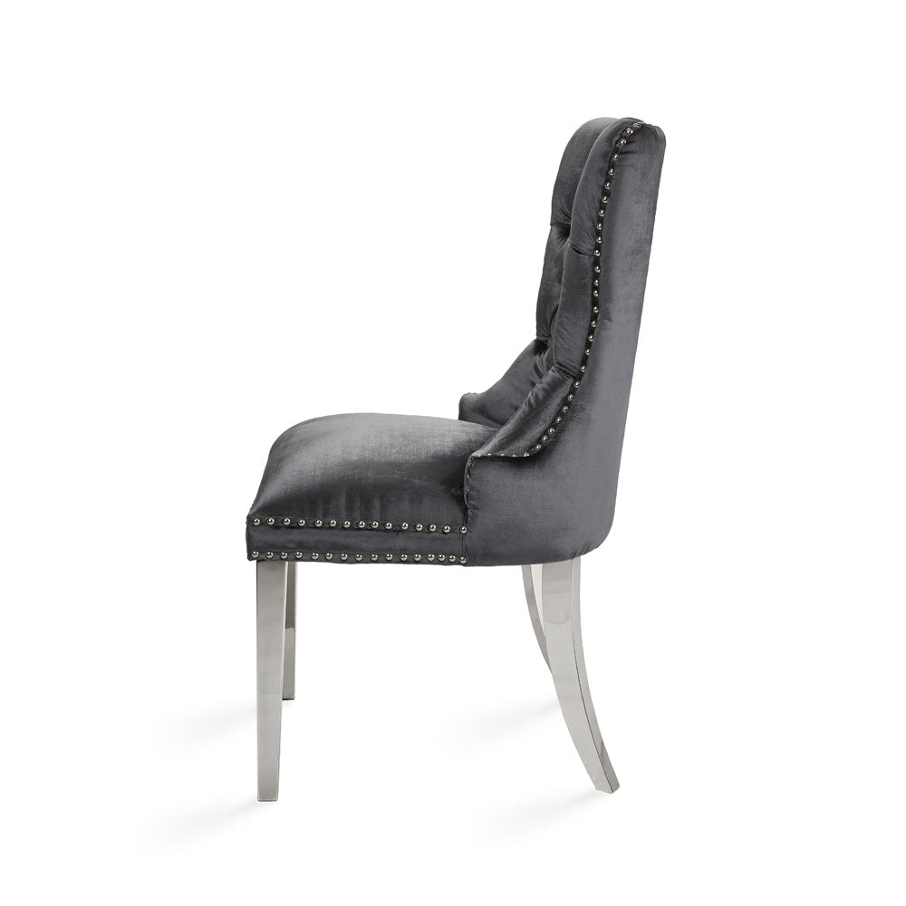Chaise de salle à manger Euphoria Steel : velours charbon