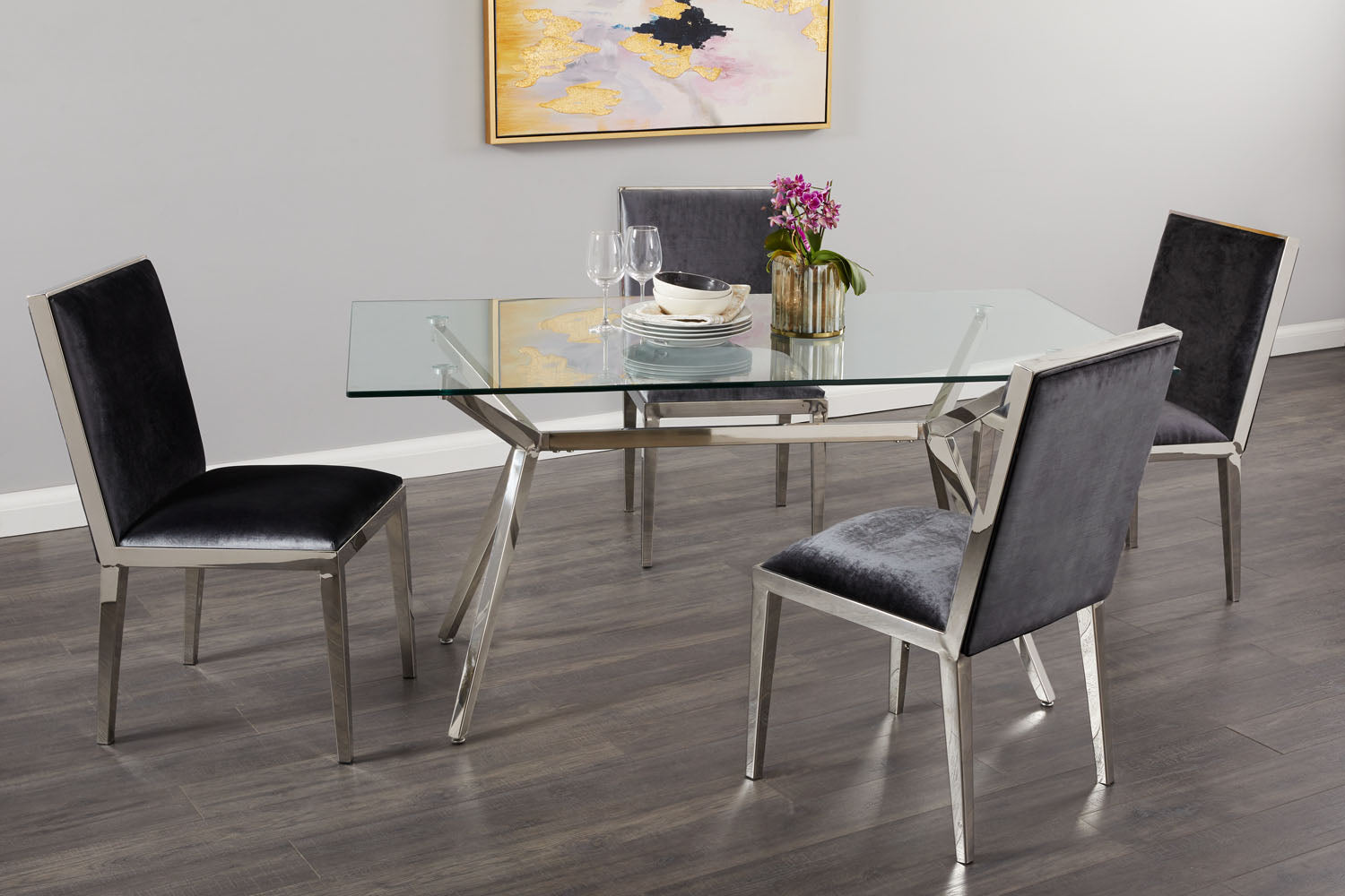 Chaise de salle à manger Emario : velours charbon de bois