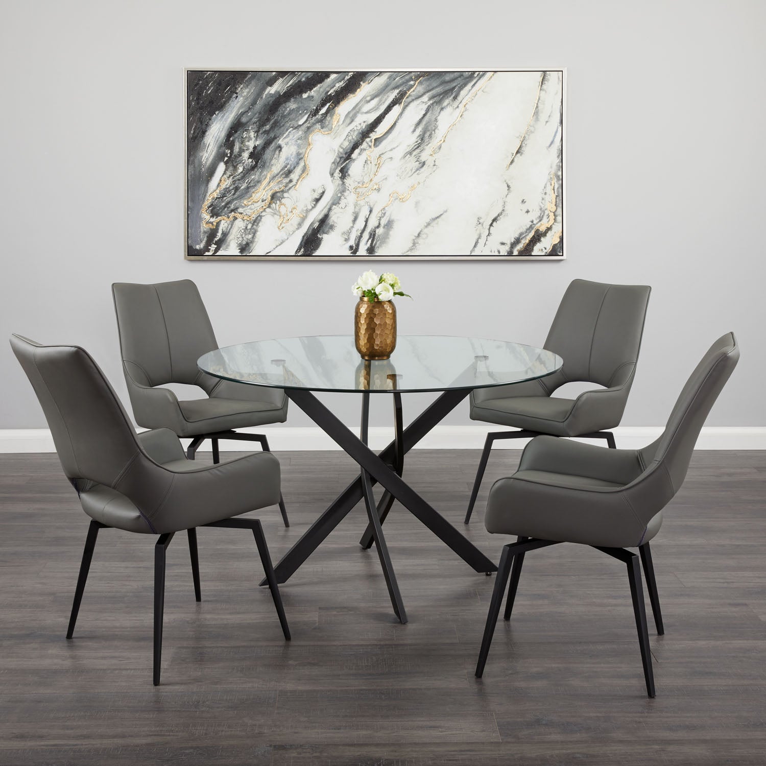 Chaise de salle à manger pivotante Bromley : similicuir gris avec pieds noirs