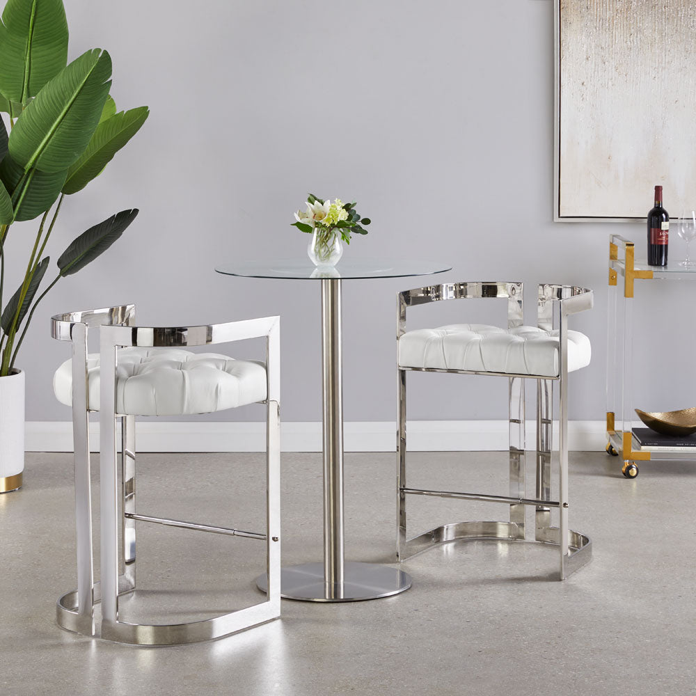 Chaise de comptoir Majestic : similicuir blanc