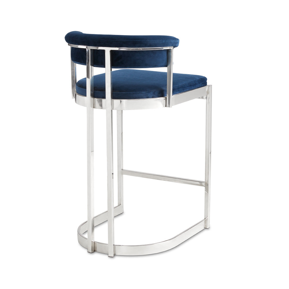 Chaise de comptoir Corona : velours bleu