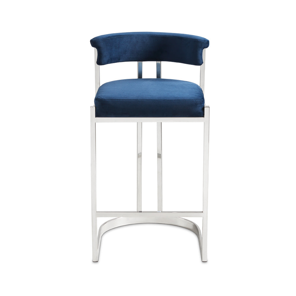 Chaise de comptoir Corona : velours bleu