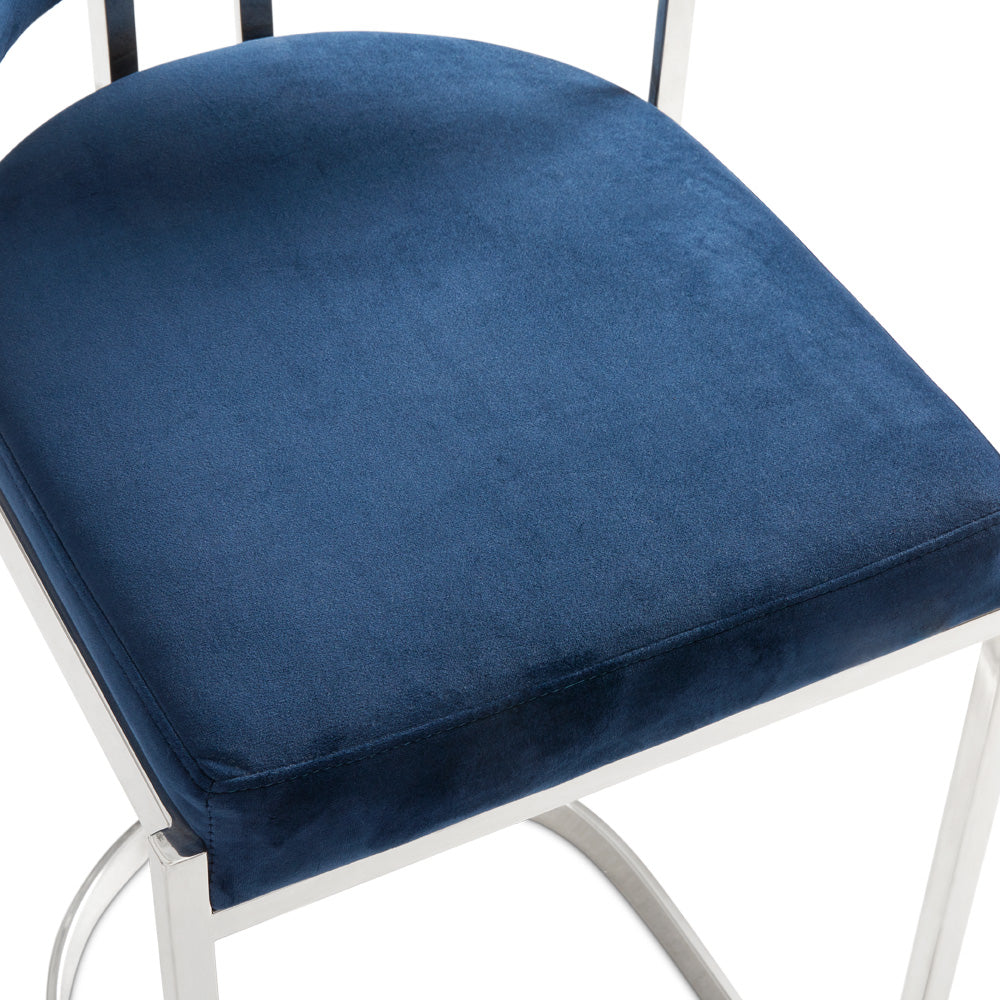 Chaise de comptoir Corona : velours bleu