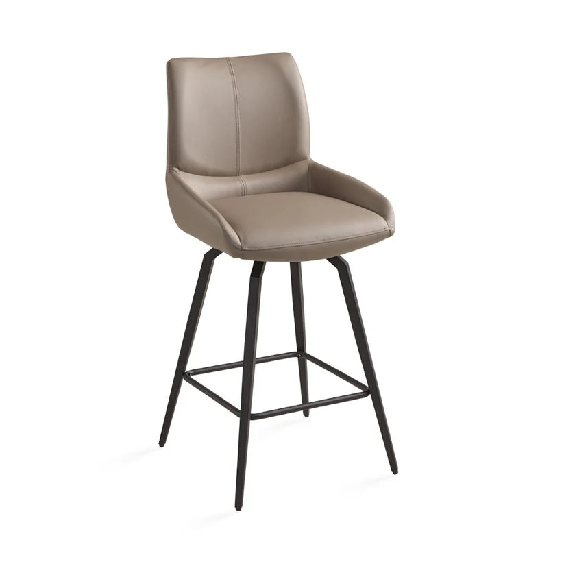 Chaise de comptoir NONA GY-COU-2056 en similicuir taupe et pieds noirs