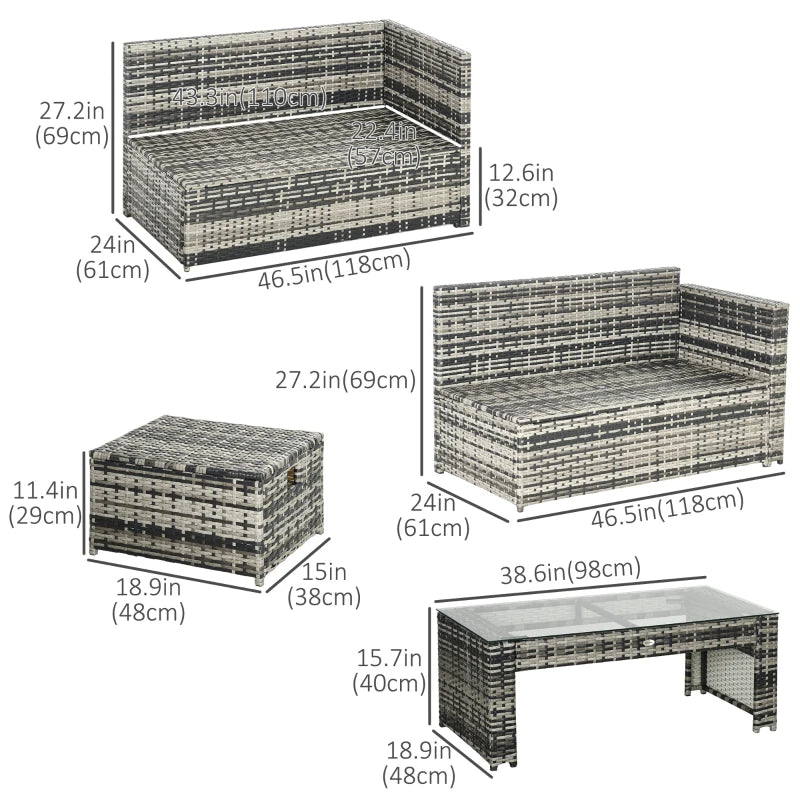 Ensemble de meubles de jardin, canapé d'extérieur 8 places, sectionnel avec 3 causeuses, canapé en osier avec coussins, 6 pièces