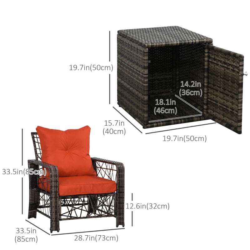 Ensemble de meubles de patio 3 pièces avec coussins de 4 po d'épaisseur, ensemble de bistro d'extérieur en rotin de luxe et table basse avec fonction de rangement pour bord de piscine, jardin, balcon, rouge