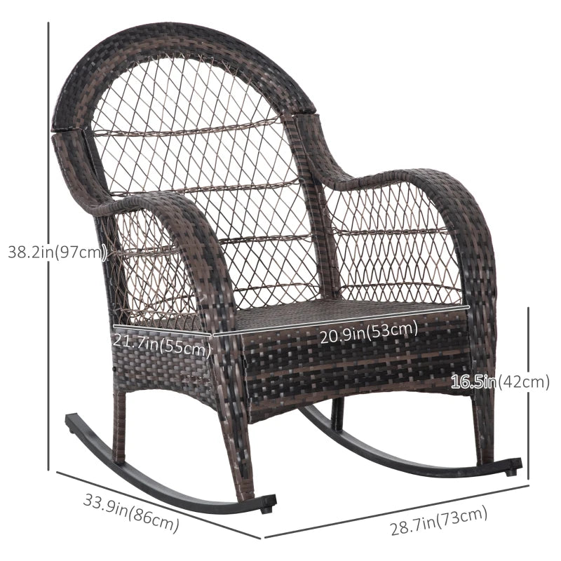 Chaise à bascule d'extérieur avec coussin d'assise et de dossier, chaise de jardin en rotin PE avec accoudoirs incurvés, pour porche, jardin, bord de piscine, rouge