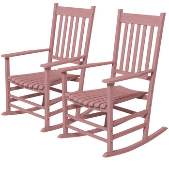 Outsunny Lot de 2 chaises à bascule en bois pour patio, chaises à bascule d'extérieur avec accoudoirs larges, dossier haut, siège et dossier à lattes, pour jardin, balcon, porche, naturel