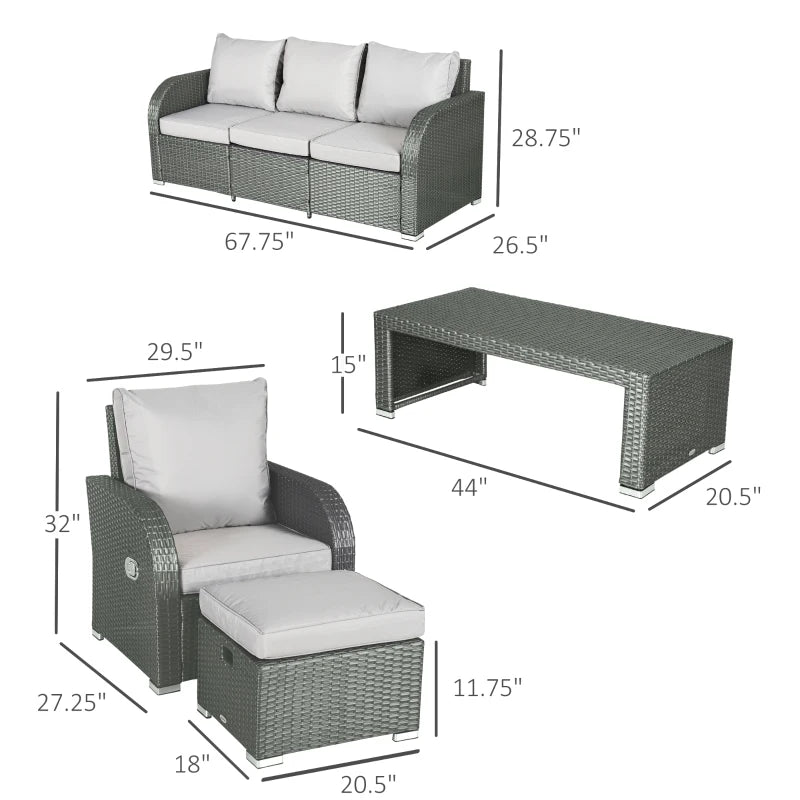 Ensemble de meubles de patio 6 pièces, meubles sectionnels d'extérieur en rotin avec fauteuil inclinable, pour pelouse, jardin et arrière-cour