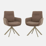 Primo Ensemble de 2 Chaises Salle à Manger avec Accoudoirs - Tissu Brun