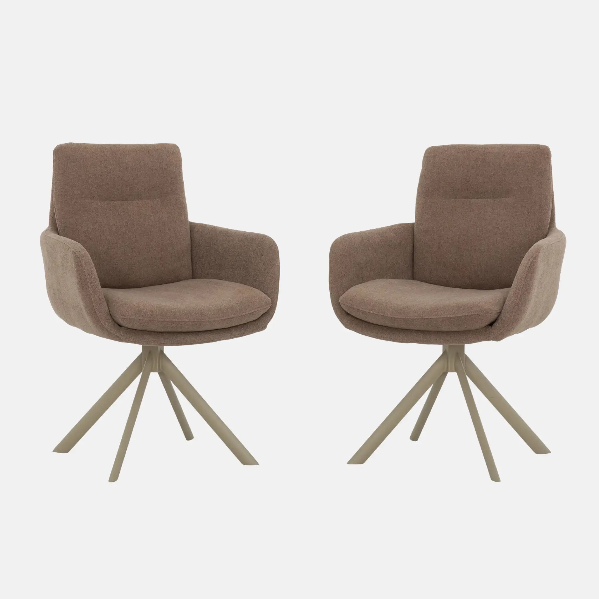 Primo Ensemble de 2 Chaises Salle à Manger avec Accoudoirs - Tissu Brun