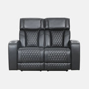 Canapé inclinable Colton en cuir noir électrique avec console