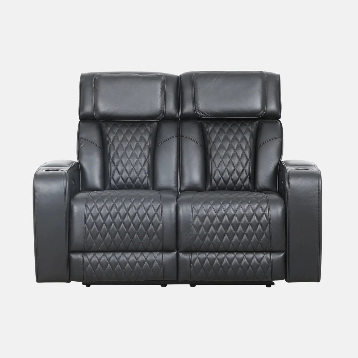 Canapé inclinable Colton en cuir noir électrique avec console