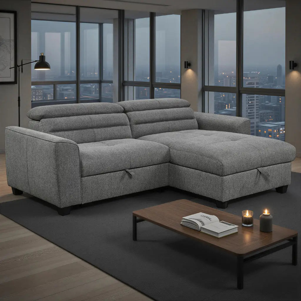 Canapé-lit Nesia droit tissu gris