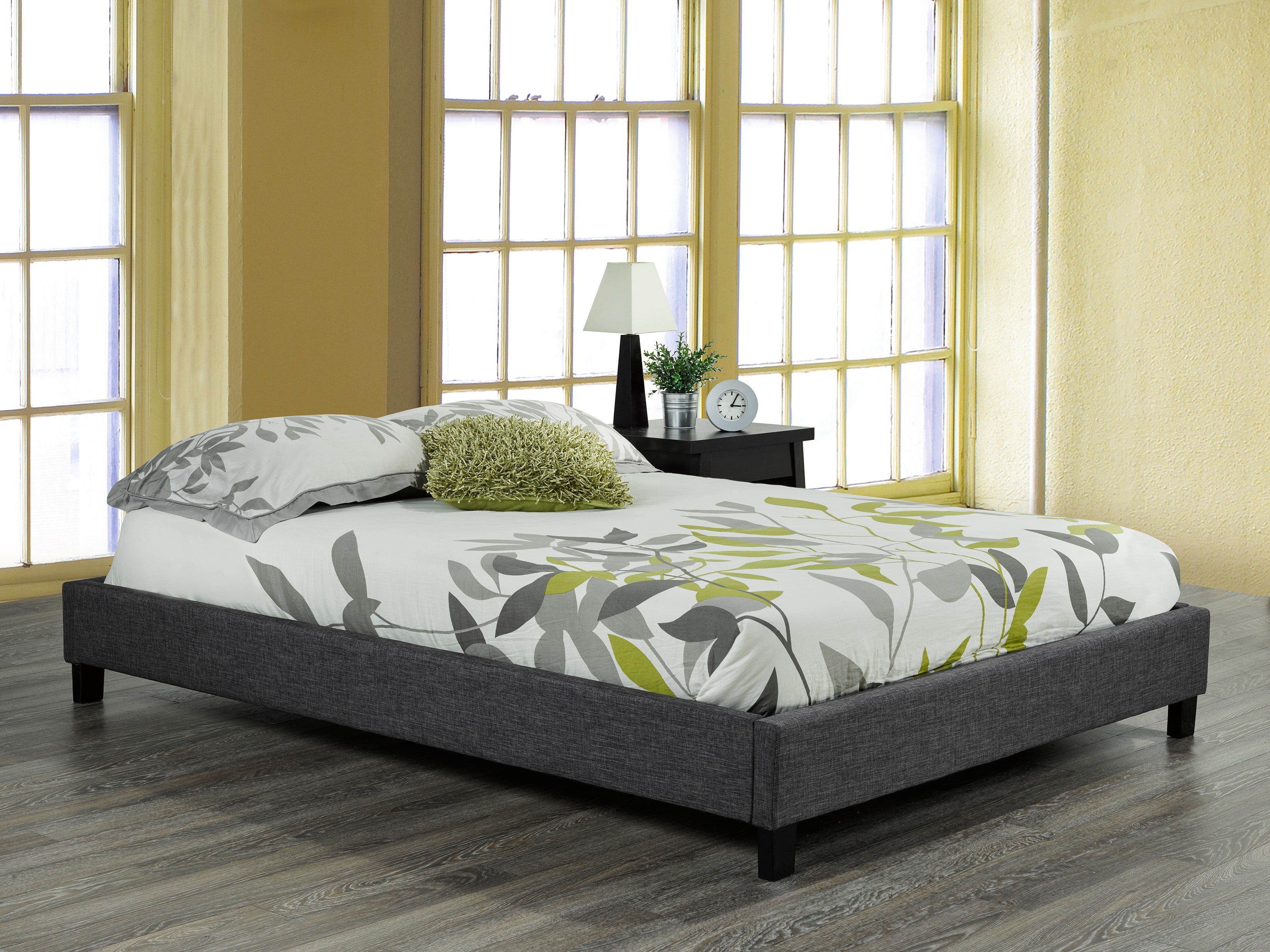 CADRE DE LIT PLATE-FORME COMPLET - GRIS ( Meuble Mtl )
