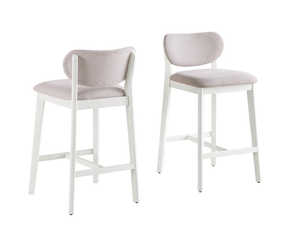 Set de 2 Tabourets de Comptoir Durana - Crème et Bois