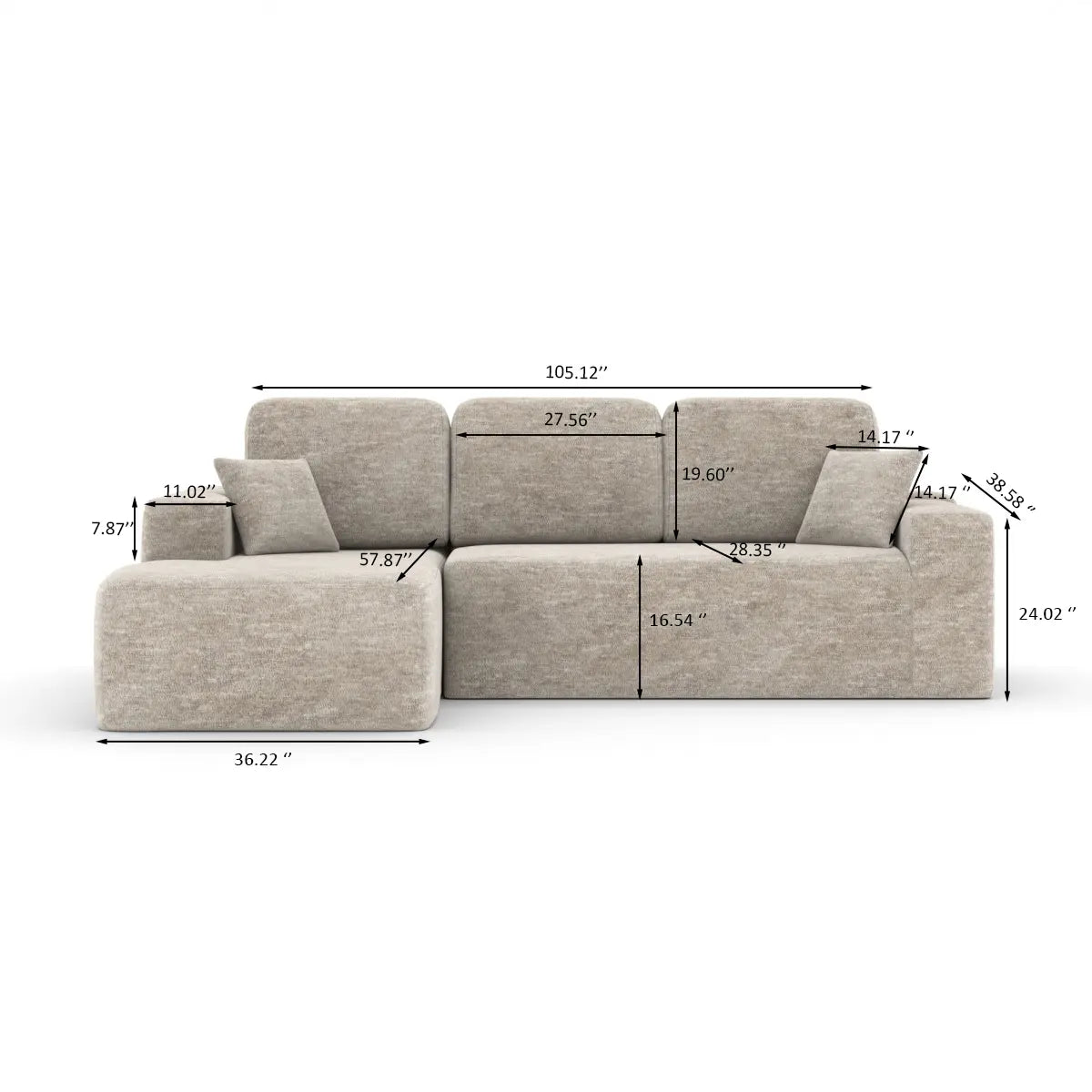 Sectionnel Isabel avec Chaise Longue | Beige et mousse 60D